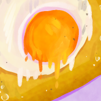 a drawing of "birds nest", an egg and bread based dish where a circle is cut out of the center of a slice of bread and an egg is fried in the center.